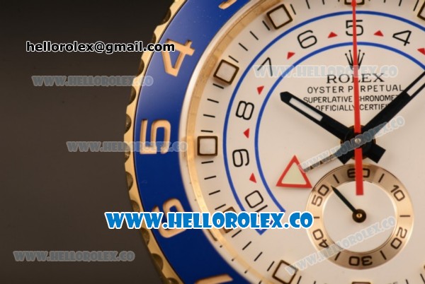 Rolex Yacht-Master II Chronograph Swiss Valjoux 7750 Automatic Yellow Gold Case with White Dial and Dots Markers Blue Bezel (JF) - Click Image to Close